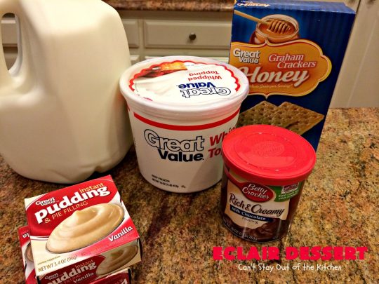 Eclair Dessert | Can't Stay Out of the Kitchen | incredibly easy 5-ingredient #dessert. This one tastes like eating #chocolate #Eclairs but is so much easier to make. This delectable dessert can be made in about 10 minutes! Perfect for #holidays like #Valentine'sDay & #Easter.