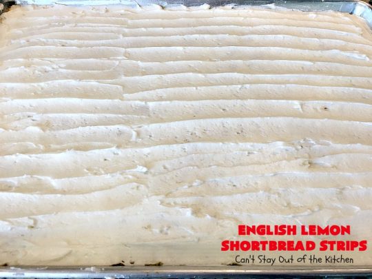 English Lemon Shortbread Strips | Can't Stay Out of the Kitchen | these amazing #lemon bars have a lemony icing to die for. They're terrific for #holiday parties, #Christmas #cookie exchanges or #tailgating. #dessert