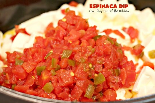 Espinaca Dip | Can't Stay Out of the Kitchen | this fabulous #TexMex #appetizer is perfect for #tailgating parties & potlucks. Everything is dumped in the #crockpot! Jose Peppers Cantina #copycat recipe.