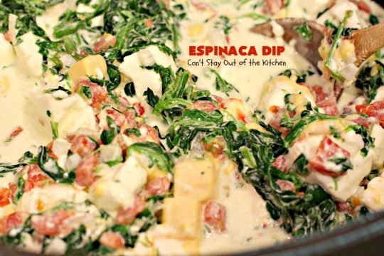 Espinaca Dip | Can't Stay Out of the Kitchen | this fabulous #TexMex #appetizer is perfect for #tailgating parties & potlucks. Everything is dumped in the #crockpot! Jose Peppers Cantina #copycat recipe.