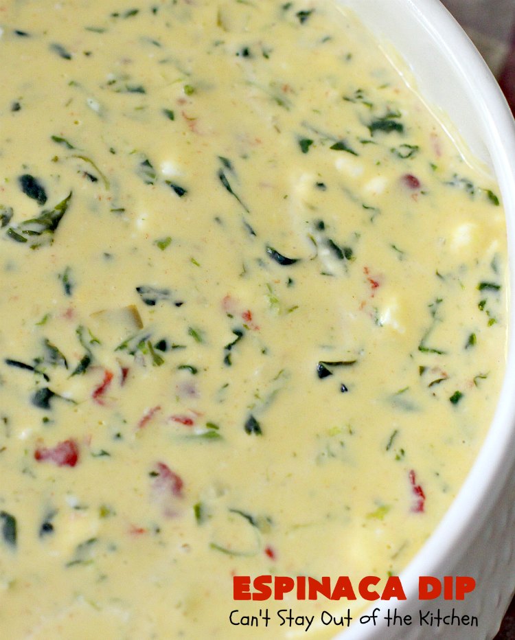 Espinaca Dip | Can't Stay Out of the Kitchen | this fabulous #TexMex #appetizer is perfect for #tailgating parties & potlucks. Everything is dumped in the #crockpot! Jose Peppers Cantina #copycat recipe.