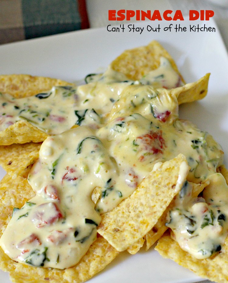 Espinaca Dip | Can't Stay Out of the Kitchen | this fabulous #TexMex #appetizer is perfect for #tailgating parties & potlucks. Everything is dumped in the #crockpot! Jose Peppers Cantina #copycat recipe.