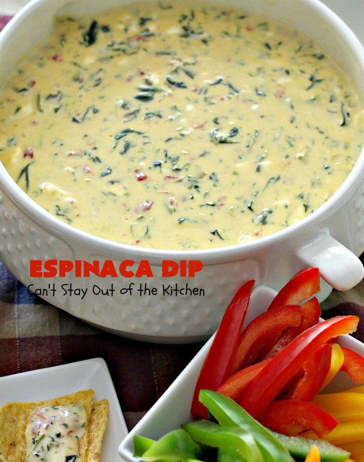 Espinaca Dip | Can't Stay Out of the Kitchen | this fabulous #TexMex #appetizer is perfect for #tailgating parties & potlucks. Everything is dumped in the #crockpot! Jose Peppers Cantina #copycat recipe.