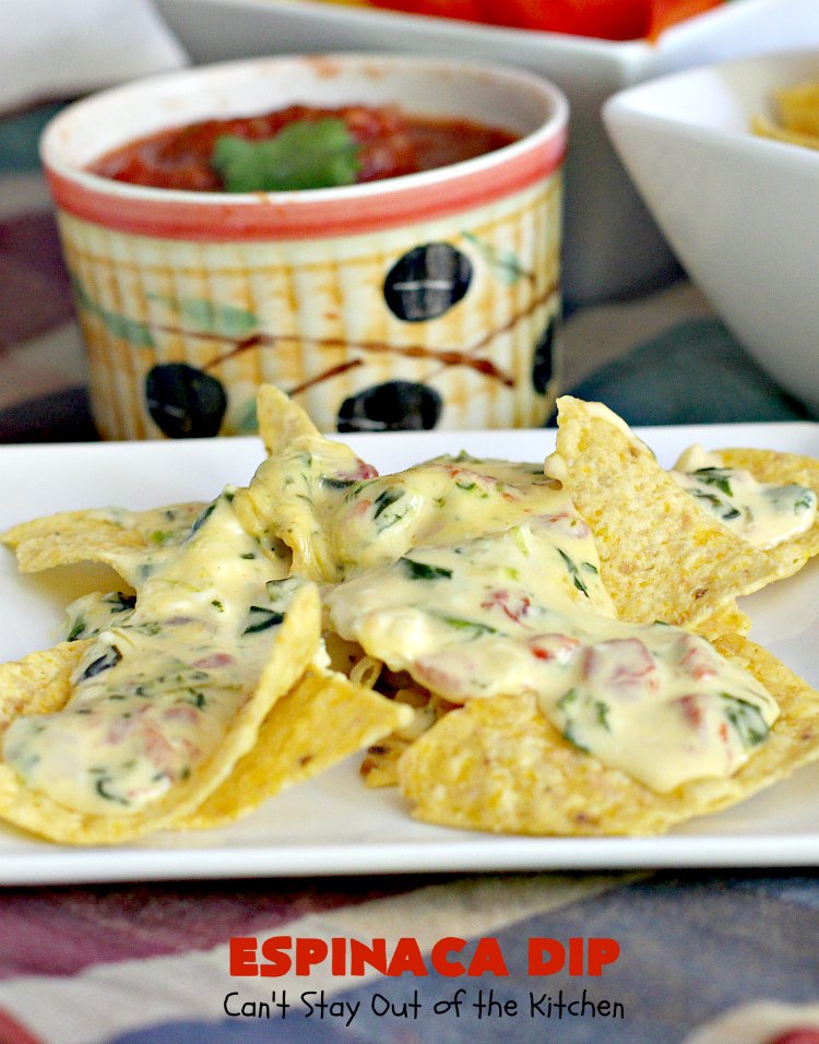 Espinaca Dip | Can't Stay Out of the Kitchen | this fabulous #TexMex #appetizer is perfect for #tailgating parties & potlucks. Everything is dumped in the #crockpot! Jose Peppers Cantina #copycat recipe.