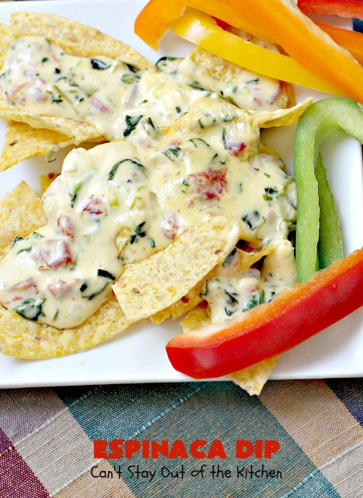 Espinaca Dip | Can't Stay Out of the Kitchen | this fabulous #TexMex #appetizer is perfect for #tailgating parties & potlucks. Everything is dumped in the #crockpot! Jose Peppers Cantina #copycat recipe.