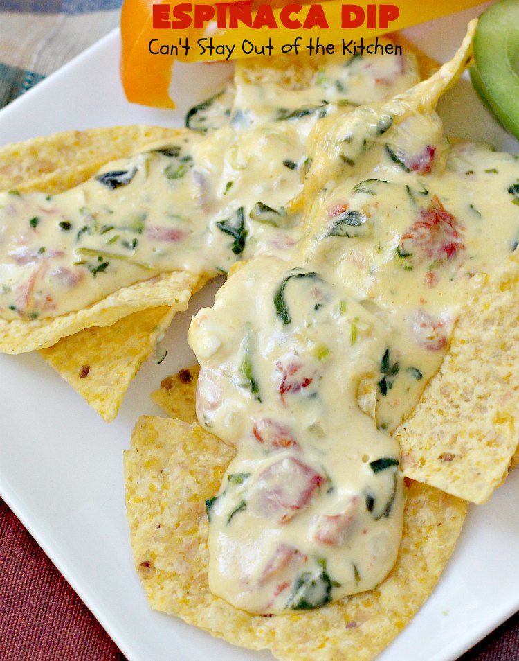 Espinaca Dip | Can't Stay Out of the Kitchen | this fabulous #TexMex #appetizer is perfect for #tailgating parties & potlucks. Everything is dumped in the #crockpot! Jose Peppers Cantina #copycat recipe.