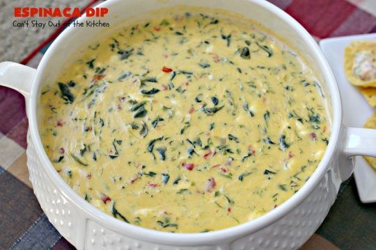 Espinaca Dip | Can't Stay Out of the Kitchen | this fabulous #TexMex #appetizer is perfect for #tailgating parties & potlucks. Everything is dumped in the #crockpot! Jose Peppers Cantina #copycat recipe.