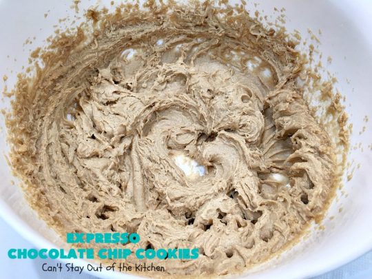 Expresso Chocolate Chip Cookies | Can't Stay Out of the Kitchen | these heavenly #cookies use #Expresso #ChocolateChips! They are rich, decadent & divine. Every bite will have your mouth watering. #chocolate #ChocolateDessert #holiday #tailgating #HolidayDessert #ChristmasCookieExchange #coffee #ExpressoChocolateChipCookies