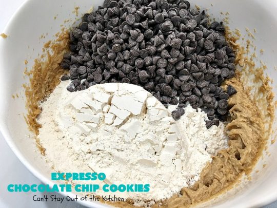 Expresso Chocolate Chip Cookies | Can't Stay Out of the Kitchen | these heavenly #cookies use #Expresso #ChocolateChips! They are rich, decadent & divine. Every bite will have your mouth watering. #chocolate #ChocolateDessert #holiday #tailgating #HolidayDessert #ChristmasCookieExchange #coffee #ExpressoChocolateChipCookies