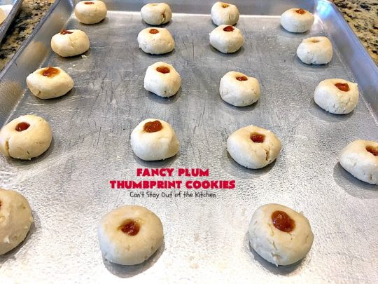 Fancy Plum Thumbprint Cookies | Can't Stay Out of the Kitchen | marvelous #cookie for any kind of #holiday, backyard BBQ, potluck or family reunion. #dessert