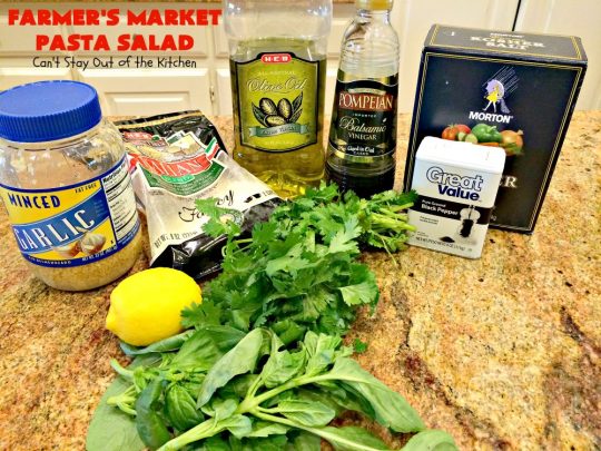 Farmer's Market Pasta Salad | Can't Stay Out of the Kitchen | this amazing #pasta #salad includes #chicken, #peaches, fresh #corn, #tomatoes and bow-tie #pasta. It's topped with a wonderful homemade #vinaigrette. One of the best salads we've ever eaten!