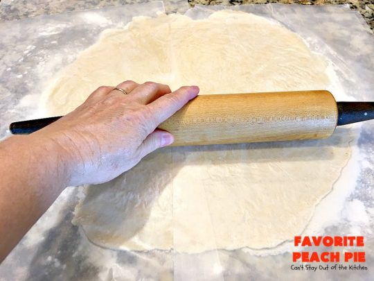 Favorite Peach Pie | Can't Stay Out of the Kitchen | this amazing #peachpie is filled with fresh #peaches & #cinnamon. Provides step-by-step directions for making homemade #piecrust. Terrific summer #dessert