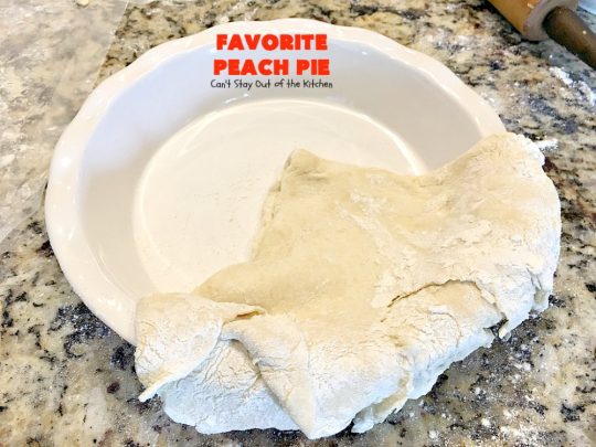 Favorite Peach Pie | Can't Stay Out of the Kitchen | this amazing #peachpie is filled with fresh #peaches & #cinnamon. Provides step-by-step directions for making homemade #piecrust. Terrific summer #dessert