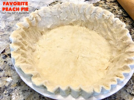 Favorite Peach Pie | Can't Stay Out of the Kitchen | this amazing #peachpie is filled with fresh #peaches & #cinnamon. Provides step-by-step directions for making homemade #piecrust. Terrific summer #dessert