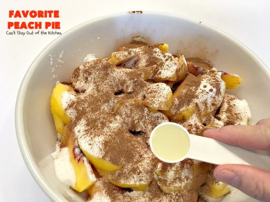 Favorite Peach Pie | Can't Stay Out of the Kitchen | this amazing #peachpie is filled with fresh #peaches & #cinnamon. Provides step-by-step directions for making homemade #piecrust. Terrific summer #dessert