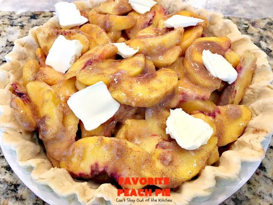 Favorite Peach Pie | Can't Stay Out of the Kitchen | this amazing #peachpie is filled with fresh #peaches & #cinnamon. Provides step-by-step directions for making homemade #piecrust. Terrific summer #dessert