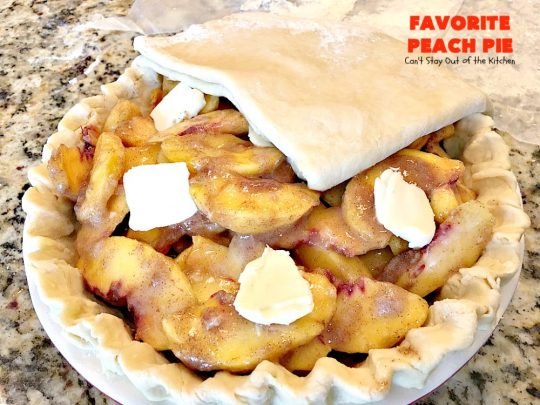 Favorite Peach Pie | Can't Stay Out of the Kitchen | this amazing #peachpie is filled with fresh #peaches & #cinnamon. Provides step-by-step directions for making homemade #piecrust. Terrific summer #dessert