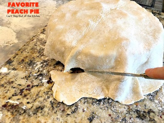 Favorite Peach Pie | Can't Stay Out of the Kitchen | this amazing #peachpie is filled with fresh #peaches & #cinnamon. Provides step-by-step directions for making homemade #piecrust. Terrific summer #dessert