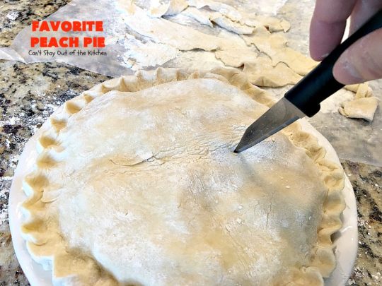 Favorite Peach Pie | Can't Stay Out of the Kitchen | this amazing #peachpie is filled with fresh #peaches & #cinnamon. Provides step-by-step directions for making homemade #piecrust. Terrific summer #dessert