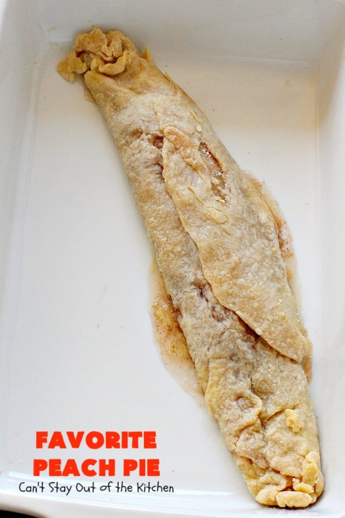 Favorite Peach Pie | Can't Stay Out of the Kitchen | this amazing #peachpie is filled with fresh #peaches & #cinnamon. Provides step-by-step directions for making homemade #piecrust. Terrific summer #dessert