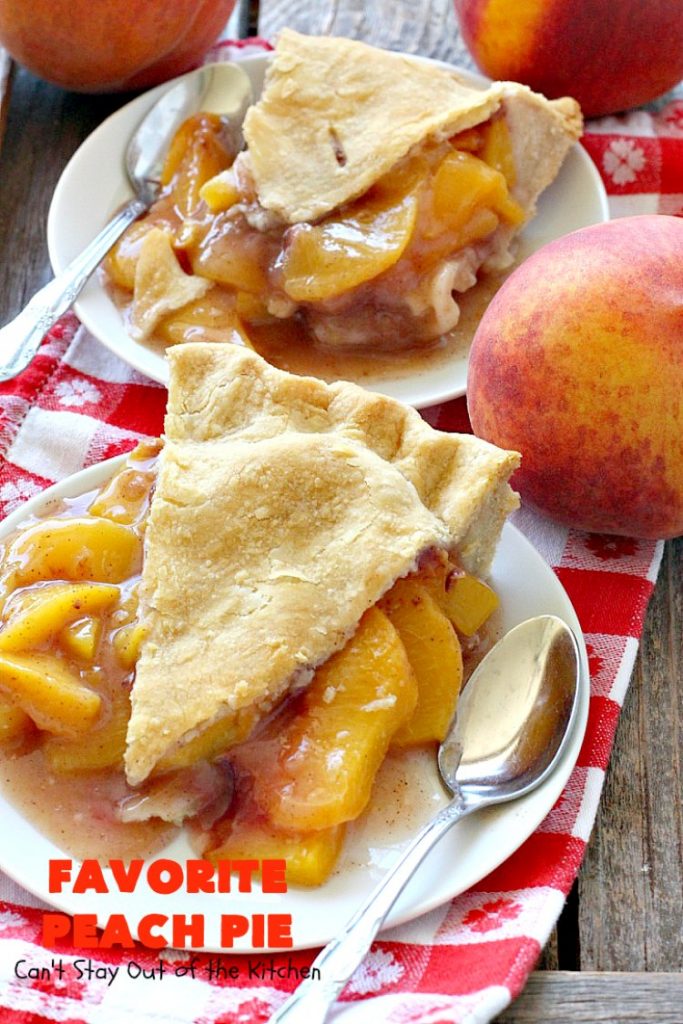 Favorite Peach Pie | Can't Stay Out of the Kitchen | this amazing #peachpie is filled with fresh #peaches & #cinnamon. Provides step-by-step directions for making homemade #piecrust. Terrific summer #dessert