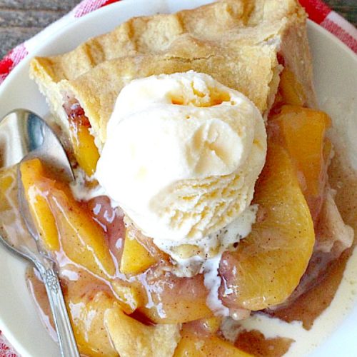 Favorite Peach Pie | Can't Stay Out of the Kitchen | this amazing #peachpie is filled with fresh #peaches & #cinnamon. Provides step-by-step directions for making homemade #piecrust. Terrific summer #dessert