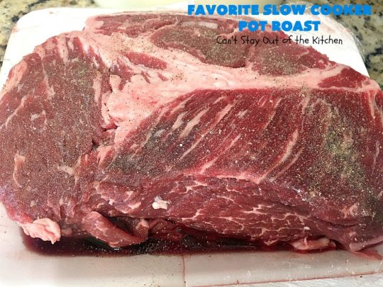 Favorite Slow Cooker Pot Roast | Can't Stay Out of the Kitchen | this family favorite #recipe always gets rave reviews whenever we make it. The #gravy is wonderful. If you enjoy #PotRoast this easy #SlowCooker version is perfect for you! #potatoes #carrots #mushrooms #beef #FavoriteSlowCookerPotRoast