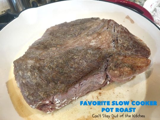 Favorite Slow Cooker Pot Roast | Can't Stay Out of the Kitchen | this family favorite #recipe always gets rave reviews whenever we make it. The #gravy is wonderful. If you enjoy #PotRoast this easy #SlowCooker version is perfect for you! #potatoes #carrots #mushrooms #beef #FavoriteSlowCookerPotRoast