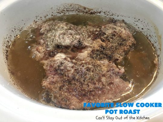 Favorite Slow Cooker Pot Roast | Can't Stay Out of the Kitchen | this family favorite #recipe always gets rave reviews whenever we make it. The #gravy is wonderful. If you enjoy #PotRoast this easy #SlowCooker version is perfect for you! #potatoes #carrots #mushrooms #beef #FavoriteSlowCookerPotRoast