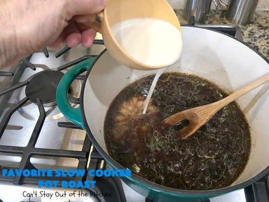 Favorite Slow Cooker Pot Roast | Can't Stay Out of the Kitchen | this family favorite #recipe always gets rave reviews whenever we make it. The #gravy is wonderful. If you enjoy #PotRoast this easy #SlowCooker version is perfect for you! #potatoes #carrots #mushrooms #beef #FavoriteSlowCookerPotRoast