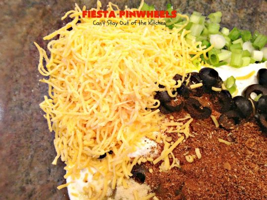 Fiesta Pinwheels | Can't Stay Out of the Kitchen | these fantastic #TexMex #Pinwheels are the perfect #appetizer for game days, #tailgating parties or potlucks. They're easy to make too. #CincoDeMayo #tortillas 