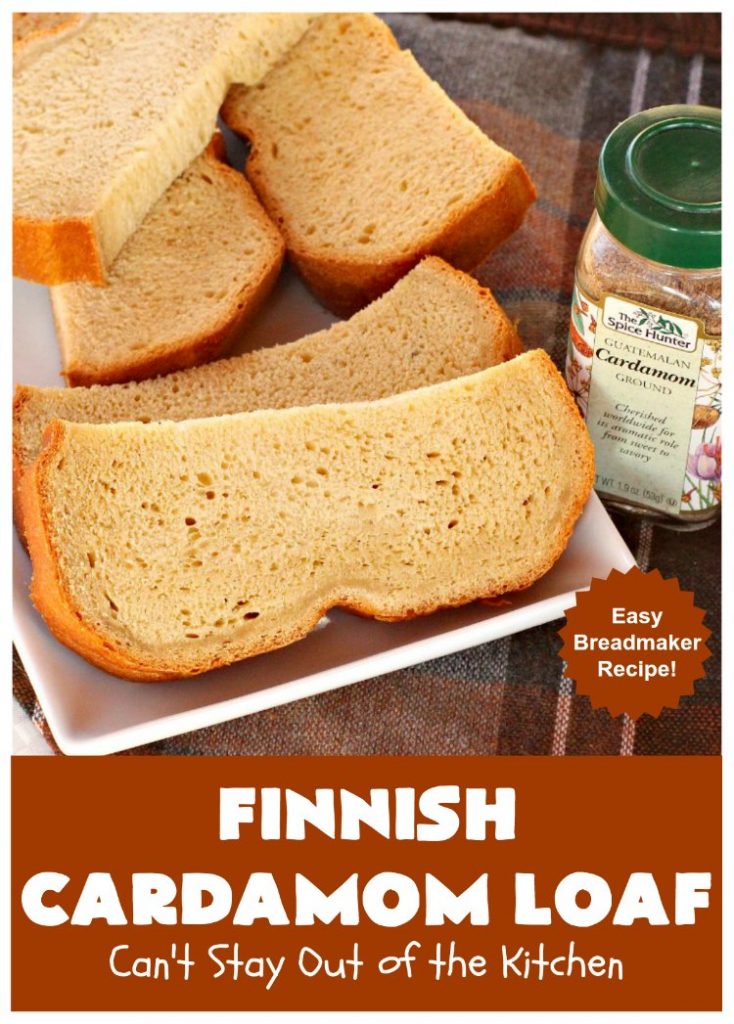 Finnish Cardamom Loaf | Can't Stay Out of the Kitchen | this fantastic home-baked #bread is so easy since it's made in the #breadmaker. Perfect for #breakfast or as a side for soup, chili or other comfort food meals. #cardamom #Finnish #Finland #FinnishCardamomLoaf #HomemadeBread
