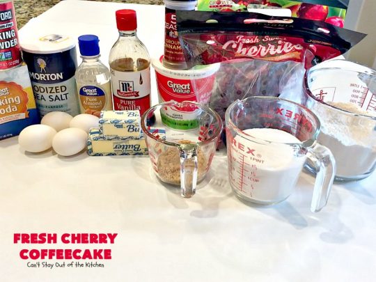 Fresh Cherry Coffeecake | Can't Stay Out of the Kitchen | this heavenly #coffeecake is perfect for #holiday, company or family #breakfasts or for #dessert. It tastes absolutely amazing. #cherries