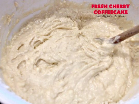 Fresh Cherry Coffeecake | Can't Stay Out of the Kitchen | this heavenly #coffeecake is perfect for #holiday, company or family #breakfasts or for #dessert. It tastes absolutely amazing. #cherries