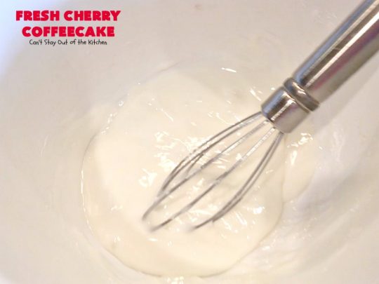 Fresh Cherry Coffeecake | Can't Stay Out of the Kitchen | this heavenly #coffeecake is perfect for #holiday, company or family #breakfasts or for #dessert. It tastes absolutely amazing. #cherries