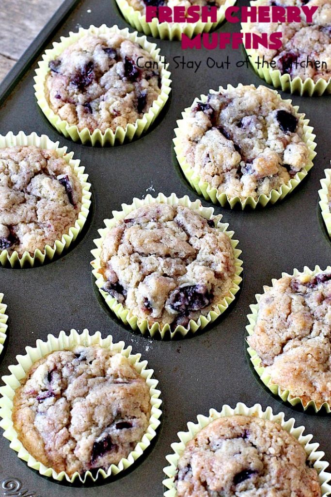 Fresh Cherry Muffins | Can't Stay Out of the Kitchen | these luscious #cherry #muffins are out of this world! They're terrific for a #holiday #breakfast. Every bite will have you drooling! #cherrymuffins #holidaybreakfast