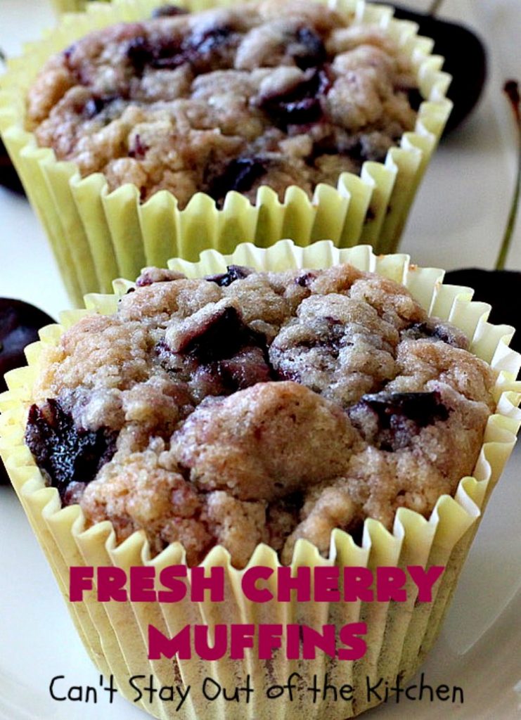 Fresh Cherry Muffins | Can't Stay Out of the Kitchen | these luscious #cherry #muffins are out of this world! They're terrific for a #holiday #breakfast. Every bite will have you drooling! #cherrymuffins #holidaybreakfast