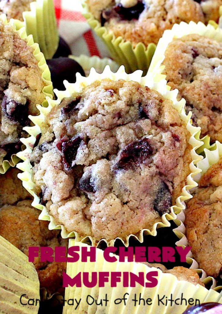 Fresh Cherry Muffins | Can't Stay Out of the Kitchen | these luscious #cherry #muffins are out of this world! They're terrific for a #holiday #breakfast. Every bite will have you drooling! #cherrymuffins #holidaybreakfast