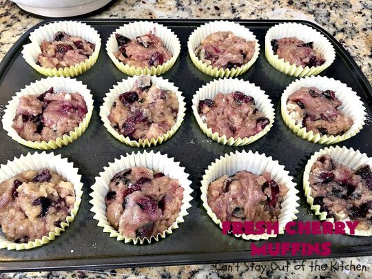 Fresh Cherry Muffins | Can't Stay Out of the Kitchen | these luscious #cherry #muffins are out of this world! They're terrific for a #holiday #breakfast. Every bite will have you drooling! #cherrymuffins #holidaybreakfast