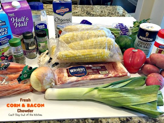 Fresh Corn and Bacon Chowder | Can't Stay Out of the Kitchen | delicious #soup is a great way to use fresh #corn-on-the-cob. It's filled with #veggies, #bacon & herbs & so delicious you'll keep coming back for more! #glutenfree