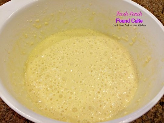 Fresh Peach Pound Cake | Can't Stay Out of the Kitchen | this luscious #poundcake is filled with #peaches and #almondextract and it's super moist because of sour cream. #dessert #cake