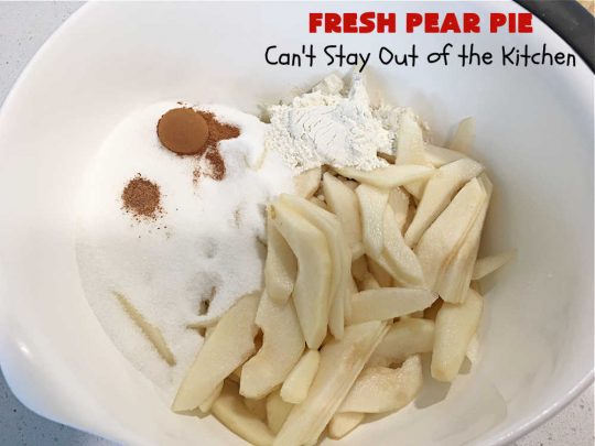 Fresh Pear Pie | Can't Stay Out of the Kitchen | this fabulous #dessert is made with fresh #pears & is so delicious it's swoon-worthy! Every bite will rock your world. We served it for #Thanksgiving but it's great for any #holiday or family dinner. #HolidayDessert #PearDessert #FreshPearPie
