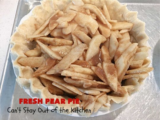 Fresh Pear Pie | Can't Stay Out of the Kitchen | this fabulous #dessert is made with fresh #pears & is so delicious it's swoon-worthy! Every bite will rock your world. We served it for #Thanksgiving but it's great for any #holiday or family dinner. #HolidayDessert #PearDessert #FreshPearPie