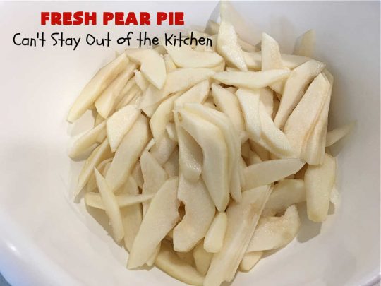 Fresh Pear Pie | Can't Stay Out of the Kitchen | this fabulous #dessert is made with fresh #pears & is so delicious it's swoon-worthy! Every bite will rock your world. We served it for #Thanksgiving but it's great for any #holiday or family dinner. #HolidayDessert #PearDessert #FreshPearPie