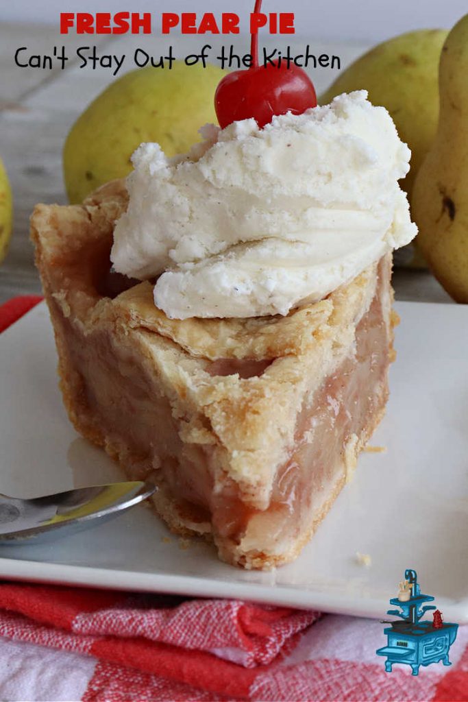 Fresh Pear Pie | Can't Stay Out of the Kitchen | this fabulous #dessert is made with fresh #pears & is so delicious it's swoon-worthy! Every bite will rock your world. We served it for #Thanksgiving but it's great for any #holiday or family dinner. #HolidayDessert #PearDessert #FreshPearPie