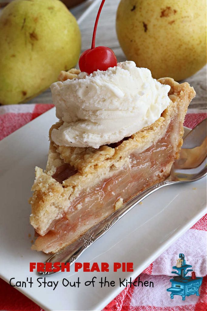 Fresh Pear Pie | Can't Stay Out of the Kitchen | this fabulous #dessert is made with fresh #pears & is so delicious it's swoon-worthy! Every bite will rock your world. We served it for #Thanksgiving but it's great for any #holiday or family dinner. #HolidayDessert #PearDessert #FreshPearPie