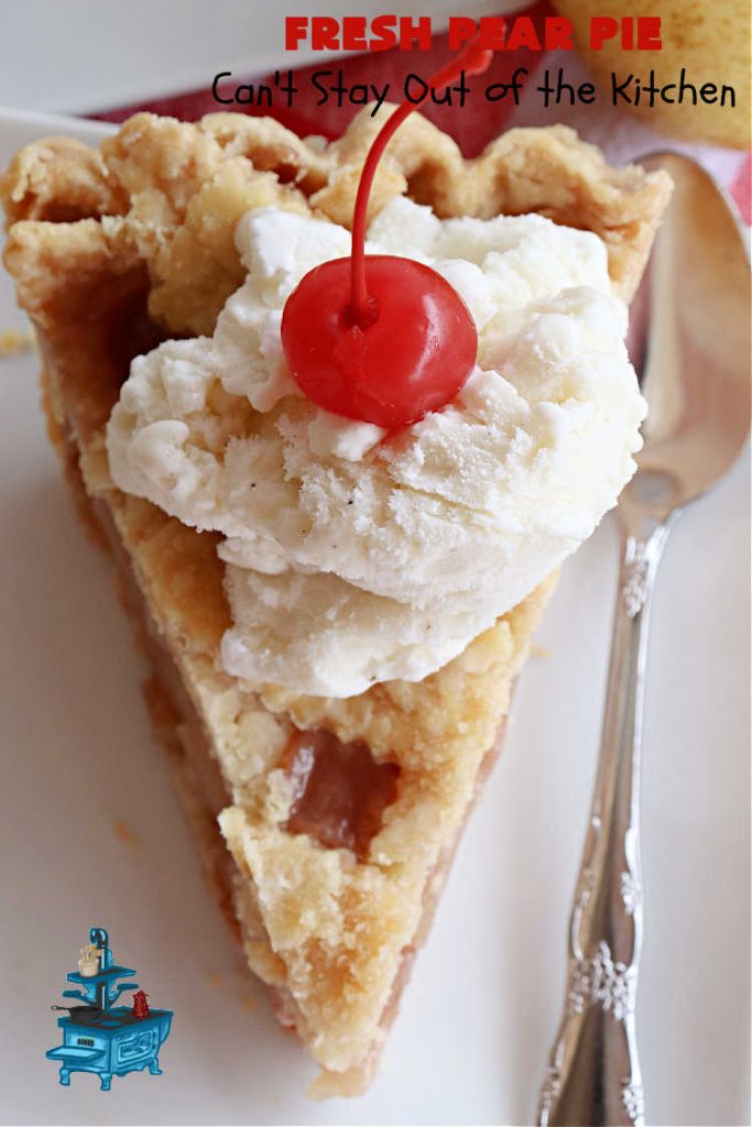 Fresh Pear Pie | Can't Stay Out of the Kitchen | this fabulous #dessert is made with fresh #pears & is so delicious it's swoon-worthy! Every bite will rock your world. We served it for #Thanksgiving but it's great for any #holiday or family dinner. #HolidayDessert #PearDessert #FreshPearPie