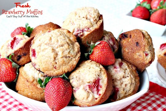 Fresh Strawberry Muffins | Can't Stay Out of the Kitchen | these lovely #muffins are so quick and easy to make. They're a great #holiday favorite, but something you can whip up any time of the year. #strawberries