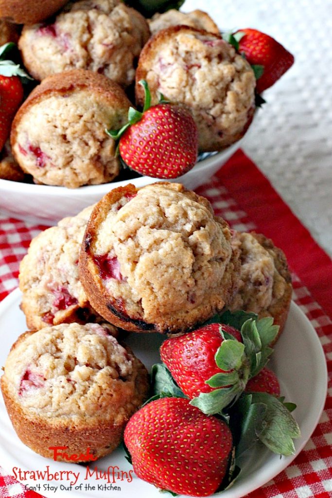 Fresh Strawberry Muffins | Can't Stay Out of the Kitchen | these lovely #muffins are so quick and easy to make. They're a great #holiday favorite, but something you can whip up any time of the year. #strawberries