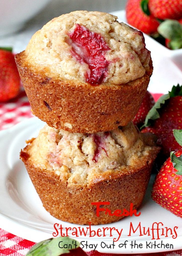 Fresh Strawberry Muffins | Can't Stay Out of the Kitchen | these lovely #muffins are so quick and easy to make. They're a great #holiday favorite, but something you can whip up any time of the year. #strawberries